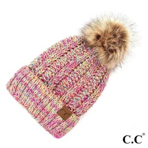 C.C Pom Fuzzy Lined Confetti Beanie Pink
